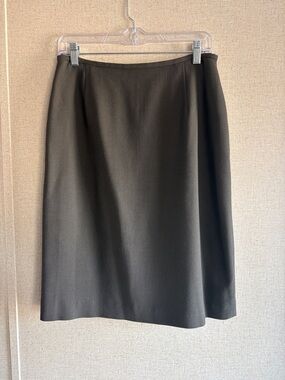 Rena Rowan Saville Skirt Sz 12 Wool Blend A-Line Career Classic Olive Green Flaw